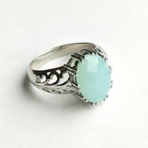 NEW sterling silver filigree aqua chalcedony ring size 6